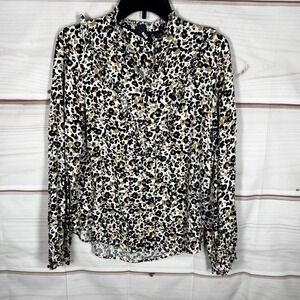 Maeve Anthropologie Top Womens Size 6 Brown Leopard Ruffle V-Neck Blouse Office